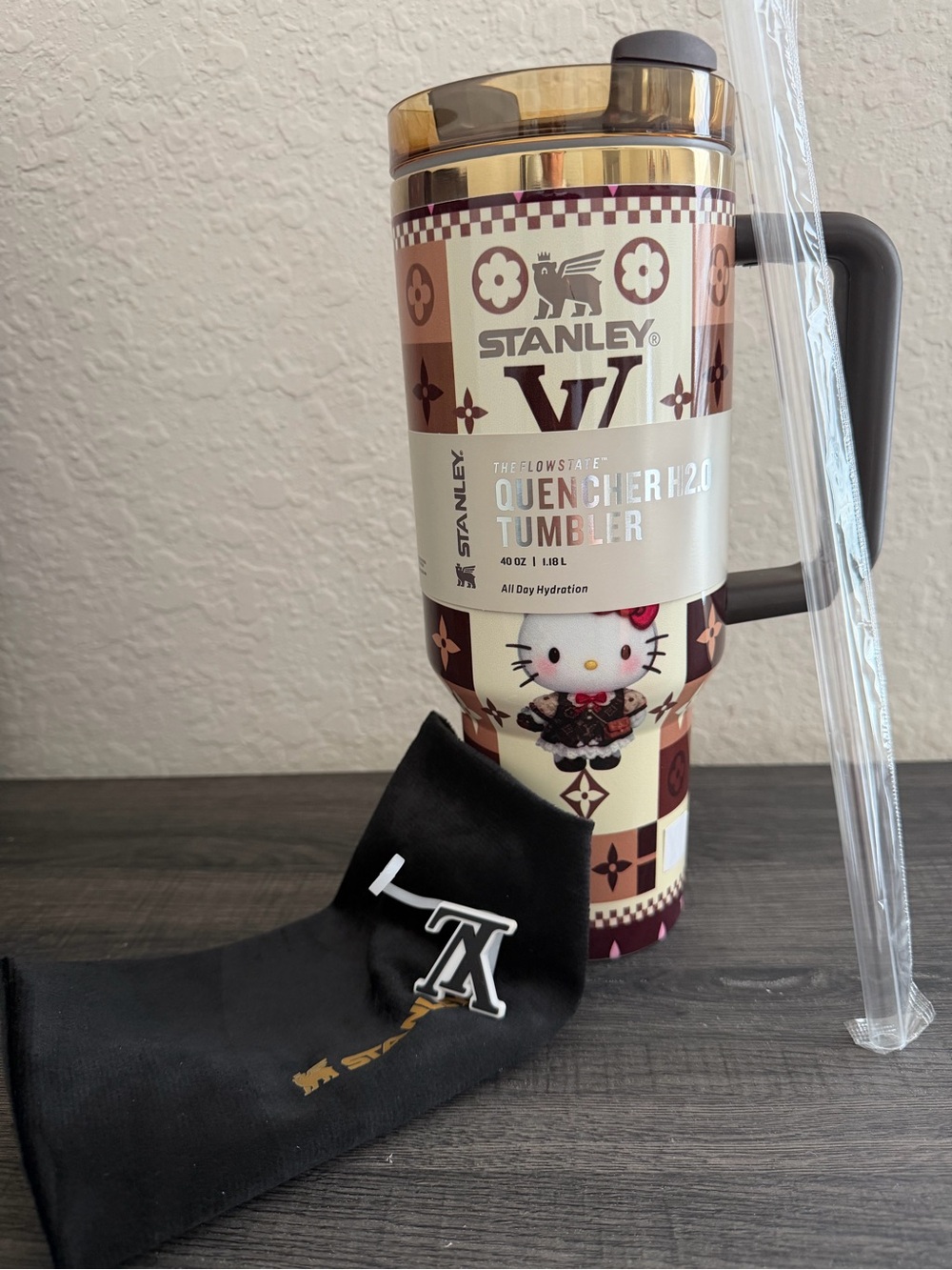 Hello Kitty 40oz Tumbler Brown Monogram Style Gift Box Set
